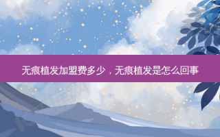 无痕植发加盟费多少，无痕植发是怎么回事