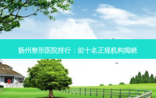 扬州整形医院排行：前十名正规机构揭晓